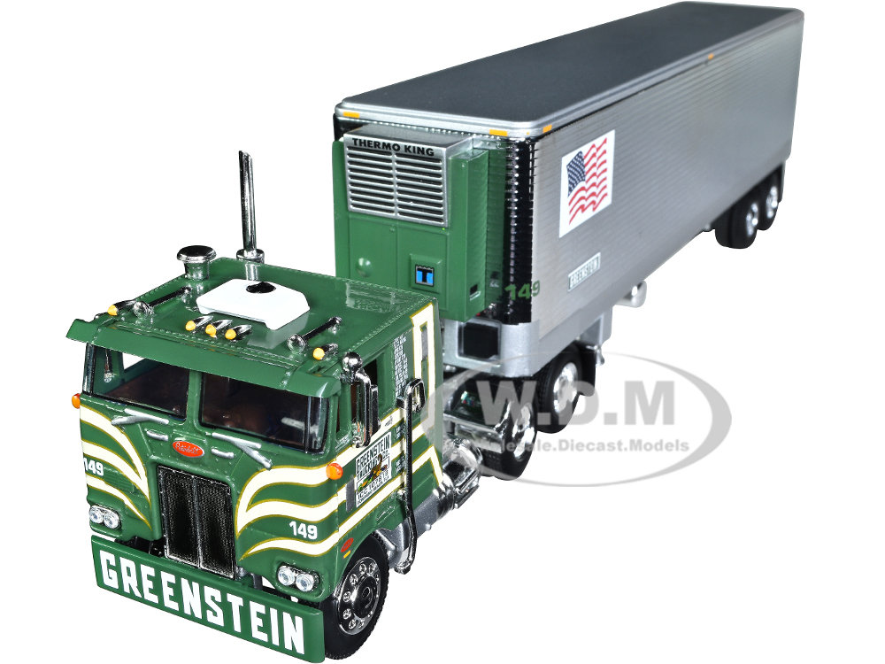 Peterbilt 352 COE 86 Sleeper and 40 Vintage Refrigerated Trailer Green with Cream Stripes Greenstein Trucking Co. Fallen Flag Series 1/64 Diecast Model by DCP/First Gear