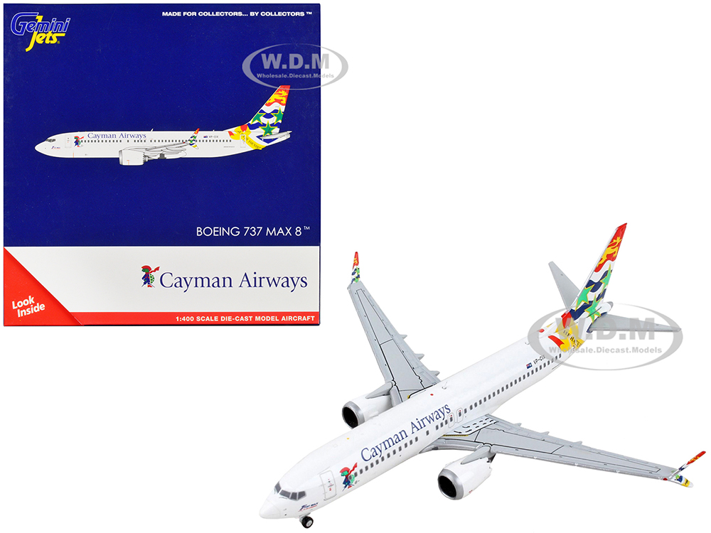 Boeing 737 MAX 8 Commercial Aircraft Cayman Airways White with Tail Graphics 1/400 Diecast Model Airplane by GeminiJets