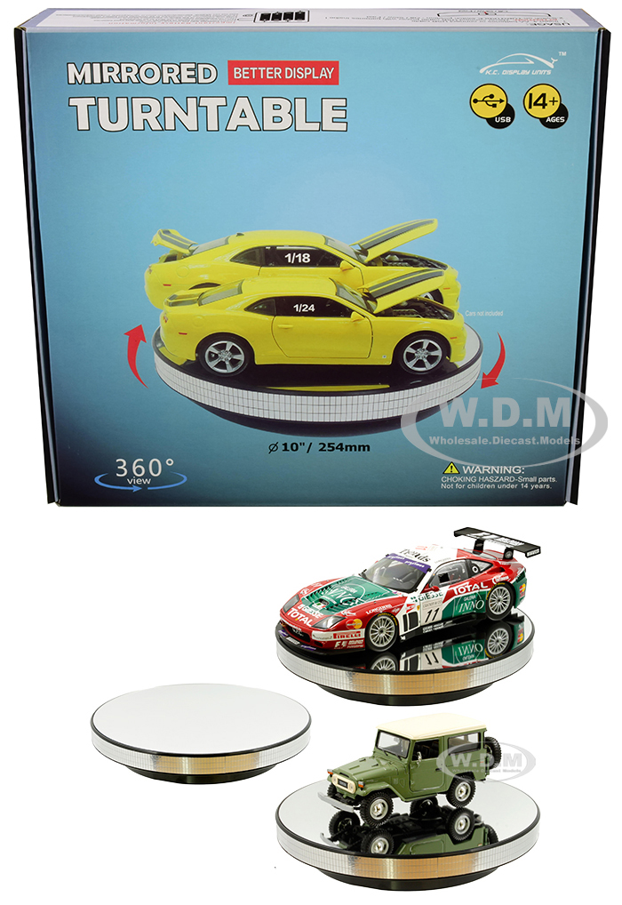 Mirrored Rotary Display Turntable Stand 10 inches USB Powered for 1/18 1/24 1/64 1/43 Models