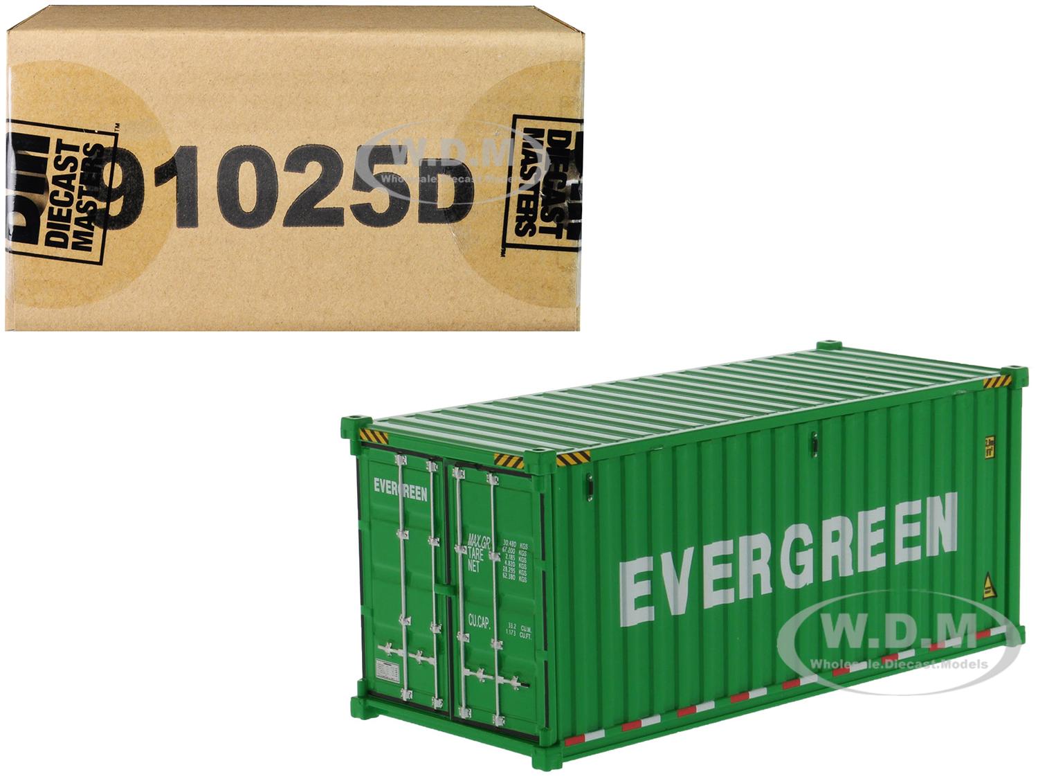 20 Dry Goods Sea Container "evergreen" Green "transport Series" 1/50 Model By Diecast Masters