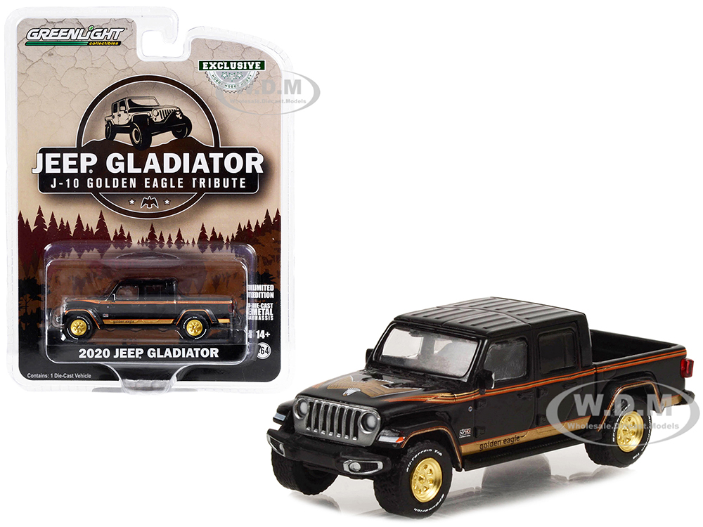 2020 Jeep Gladiator Pickup Truck Black with Graphics "J-10 Golden Eagle Tribute" "Hobby Exclusive" Series 1/64 Diecast Model Car by Greenlight