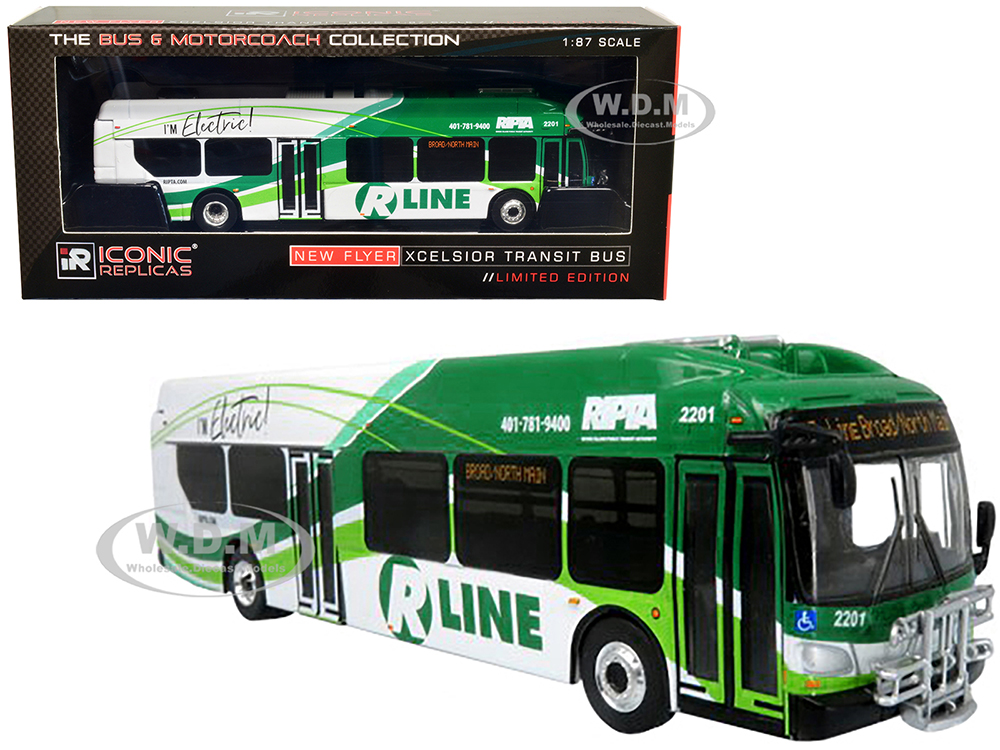 New Flyer Xcelsior Charge NG Electric Transit Bus RIPTA (Rhode Island Public Transit Authority) R Line Broad/North Main The Bus & Motorcoach Collection 1/87 Diecast Model by Iconic Replicas