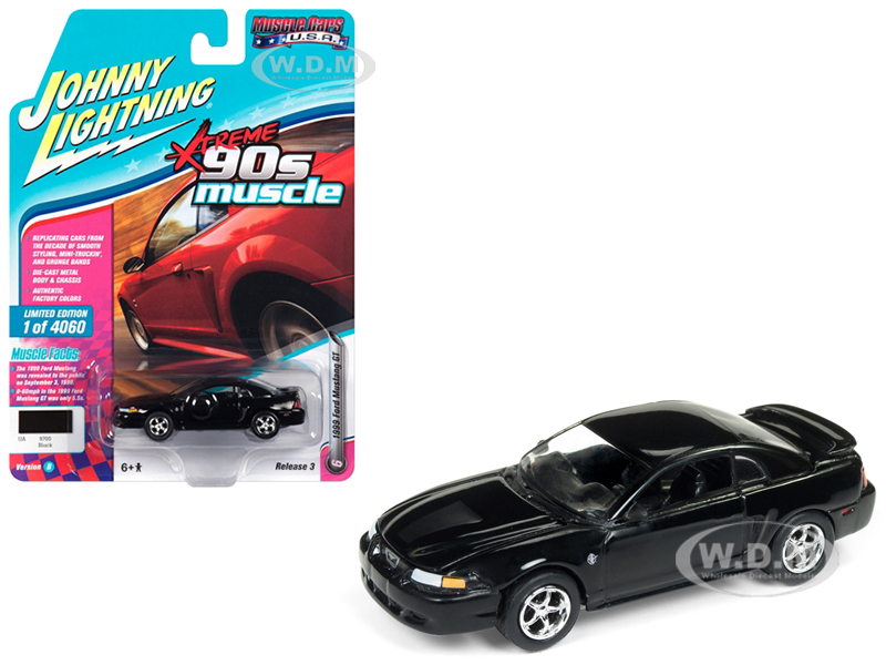 Image of 1999 Ford Mustang GT Gloss Black "90s Muscle" Limited Edition to 4060 pieces Worldwide 1/64 Diecast Model Car by Johnny Lightning