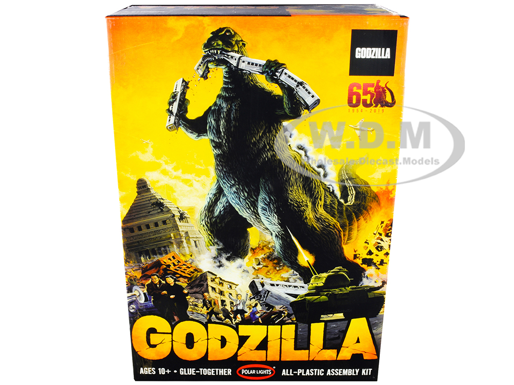 Skill 2 Model Kit Godzilla Figurine with Diorama Base 65th Anniversary Edition (1954-2019) 1/144 Scale Model by Polar Lights