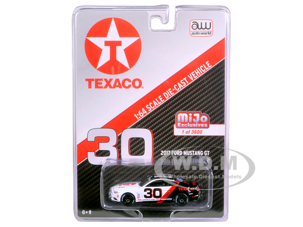 2017 Ford Mustang GT Texaco Racing #30 Black and White Limited Edition to 3600pcs 1/64 Diecast Model Car by Auto World