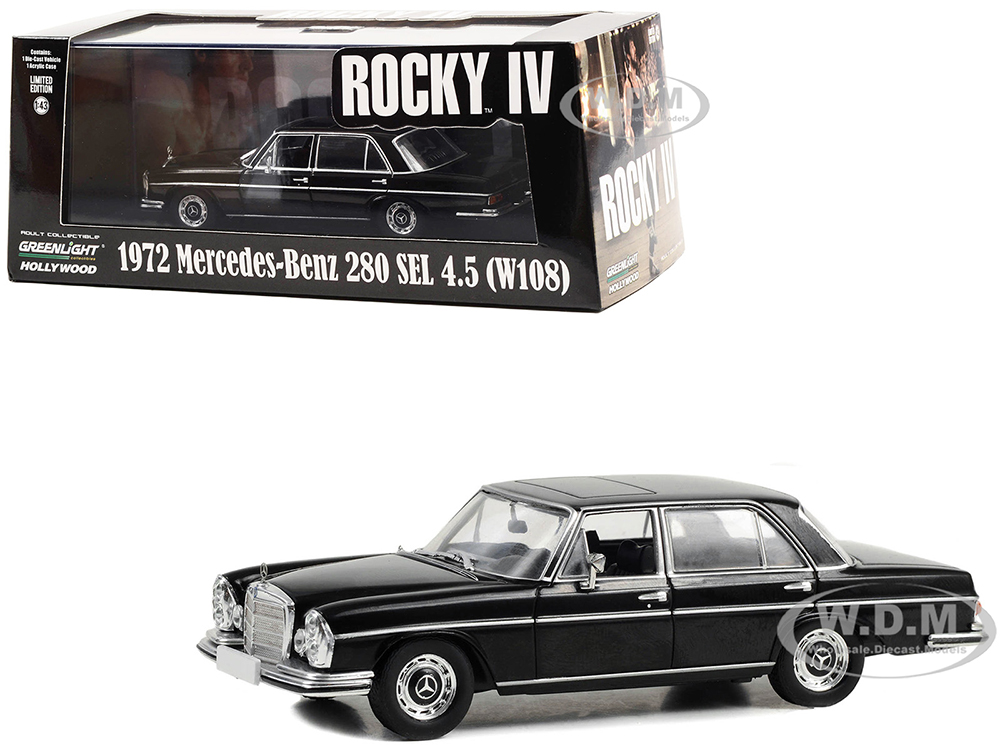 1972 Mercedes-Benz 280 SEL 4.5 (W108) Black "Rocky IV" (1985) Movie "Hollywood" Series 1/43 Diecast Model Car by Greenlight