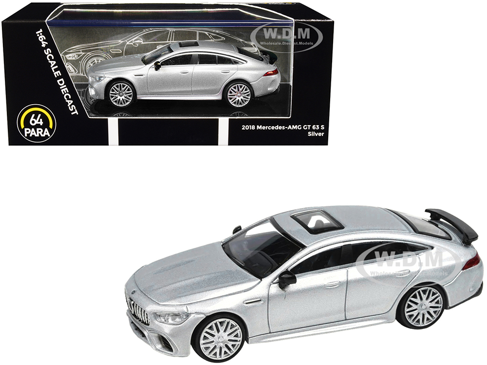 2018 Mercedes-AMG GT 63 S with Sunroof Silver Metallic 1/64 Diecast Model Car by Paragon Models