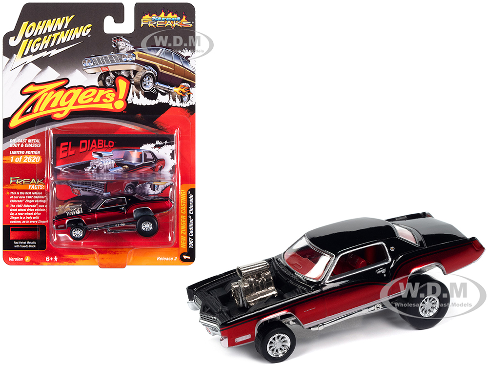 1967 Cadillac Eldorado El Diablo Tuxedo Black and Red Velvet Metallic Zingers! Limited Edition to 2620 pieces Worldwide Street Freaks Series 1/64 Diecast Model Car by Johnny Lightning