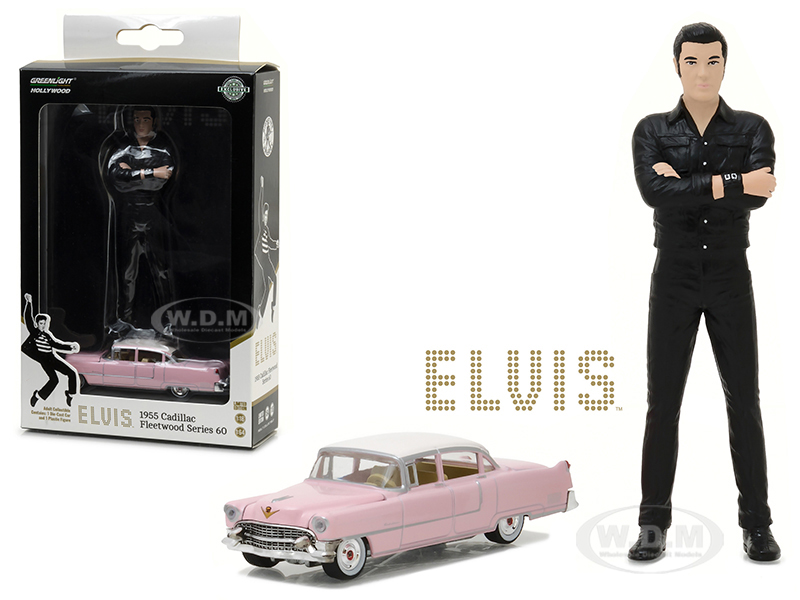 1955 Cadillac Fleetwood Series 60 "pink Cadillac" 1/64 With 1/18 Elvis Presley Figure Hobby Exclusive Diecast Model Car By Greenlight