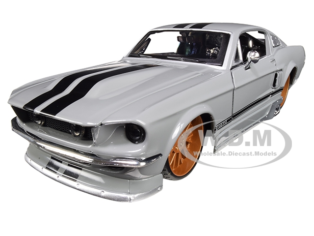 Image of 1967 Ford Mustang GT 5.0 Gray with Black Stripes "Classic Muscle" 1/24 Diecast Model Car by Maisto