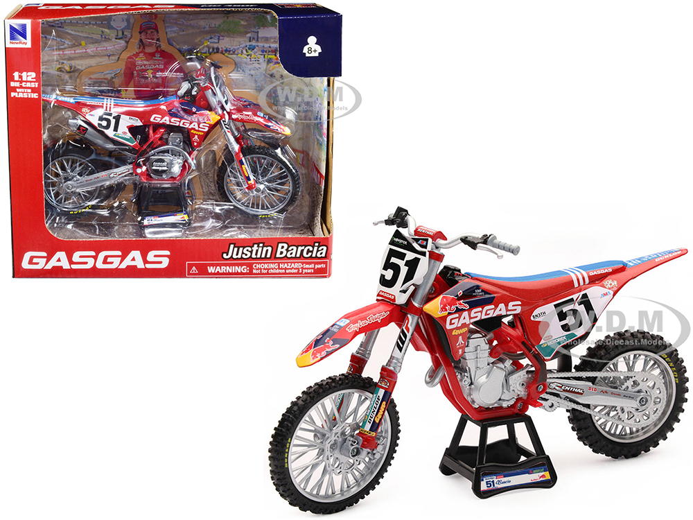 GasGas MC 450F Motorcycle #51 Justin Barcia GasGas Factory Racing - Red Bull 1/12 Diecast Model by New Ray