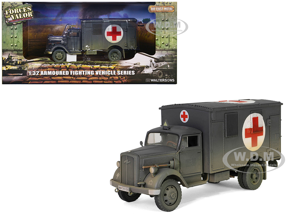 Opel-Blitz Kfz.305 Ambulance Gray (Weathered) German Army Armoured Fighting Vehicle Series 1/32 Diecast Model by Forces of Valor