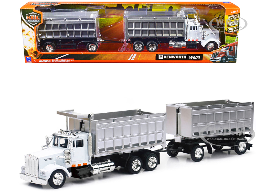 Kenworth W900 Dump Truck with Twin Dump Body White and Chrome "Long Haul Trucker" Series 1/43 Diecast Model by New Ray