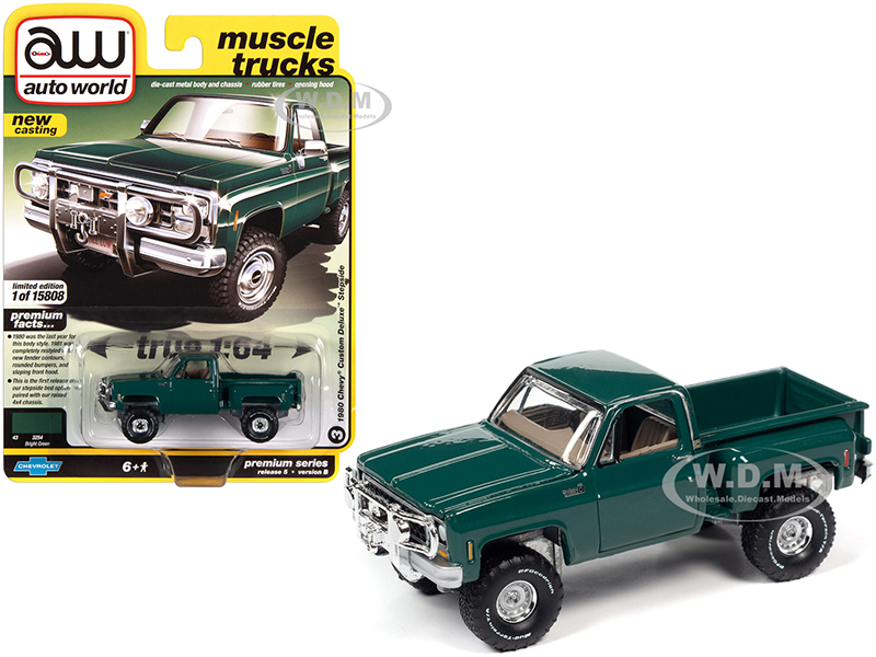 Image of 1980 Chevrolet Custom Deluxe Stepside Pickup Truck Green "Muscle Trucks" Limited Edition to 15808 pieces Worldwide 1/64 Diecast Model Car by Autoworl