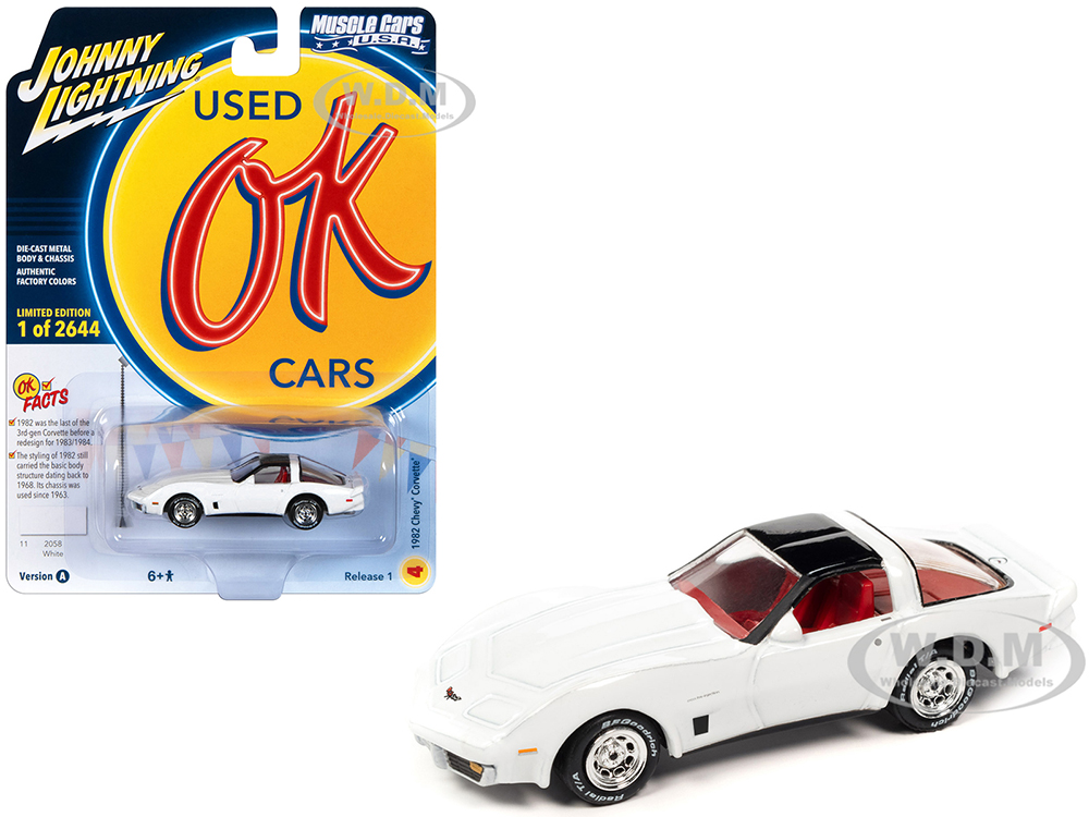 1982 Chevrolet Corvette White with Black Top and Red Interior Limited Edition to 2644 pieces Worldwide "OK Used Cars" 2023 Series 1/64 Diecast Model