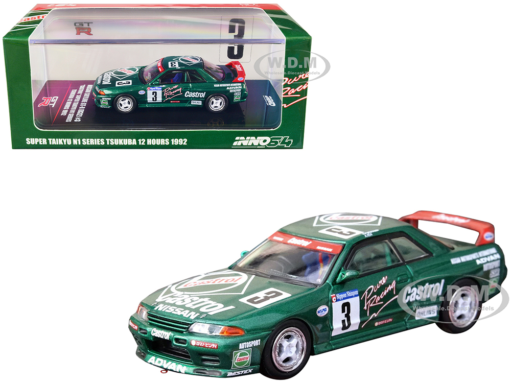 Nissan Skyline GT-R (R32) RHD (Right Hand Drive) #3 Hideo Fukuyama - Akira Iida Castrol Super Taikyu N1 Series Tsukuba 12 Hours (1992) 1/64 Diecast Model Car by Inno Models