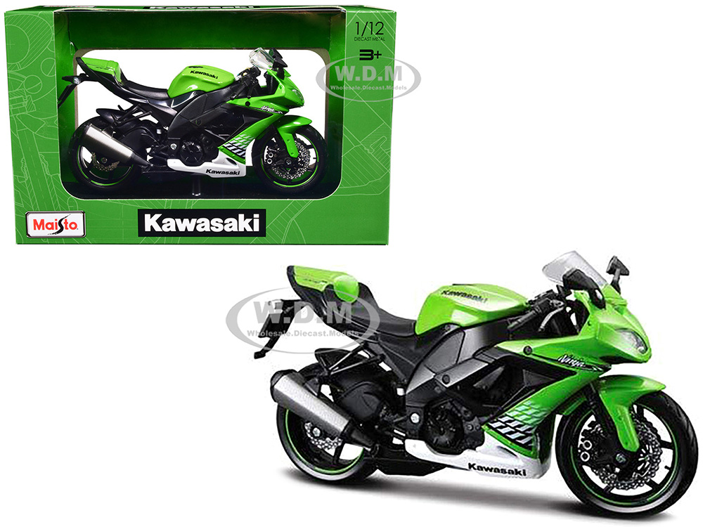 2010 Kawasaki Ninja ZX-10R Green With Plastic Display Stand 1/12 Diecast Motorcycle Model By Maisto