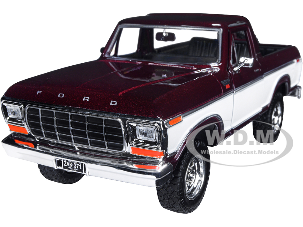1978 Ford Bronco Ranger XLT (Open Top) with Spare Tire Burgundy Metallic and White "Timeless Legends" Series 1/24 Diecast Model Car by Motormax