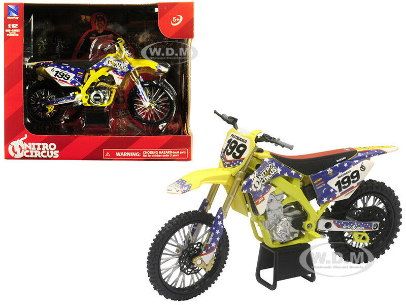 Suzuki RMZ450 Nitro Circus 199 Travis Pastrana Yellow/Blue Motorcycle 1/12 Diecast Motorcycle Model by New Ray