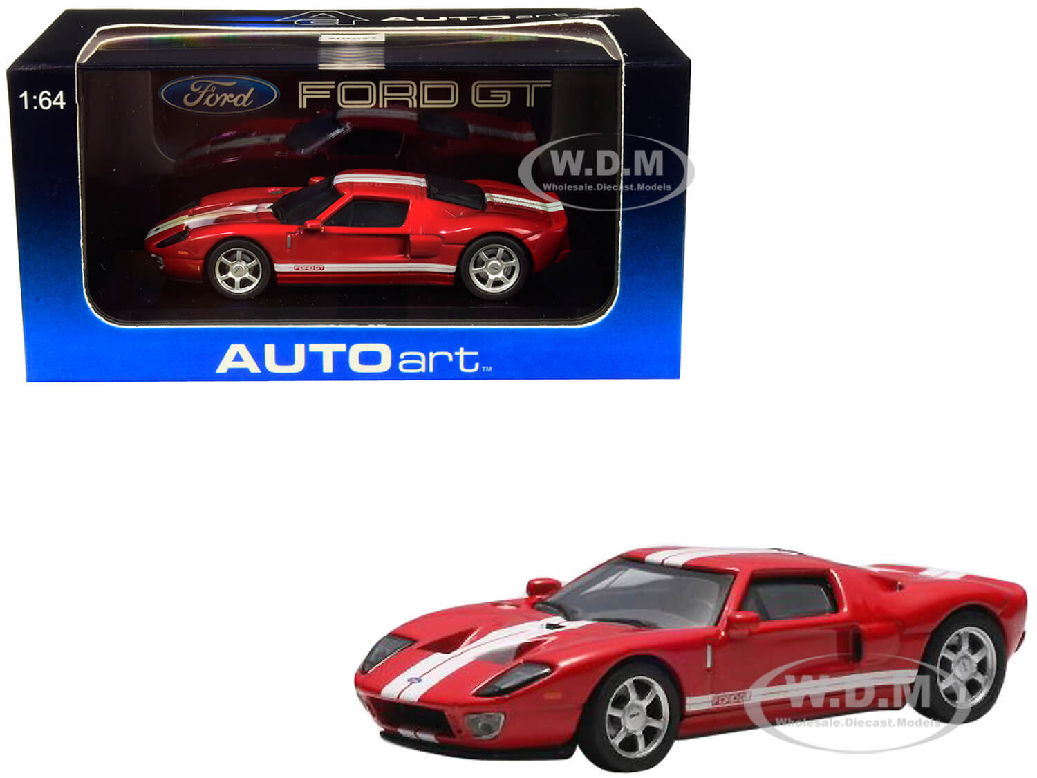 Image of 2004 Ford GT Red with White Stripes 1/64 Diecast Model Car by Autoart