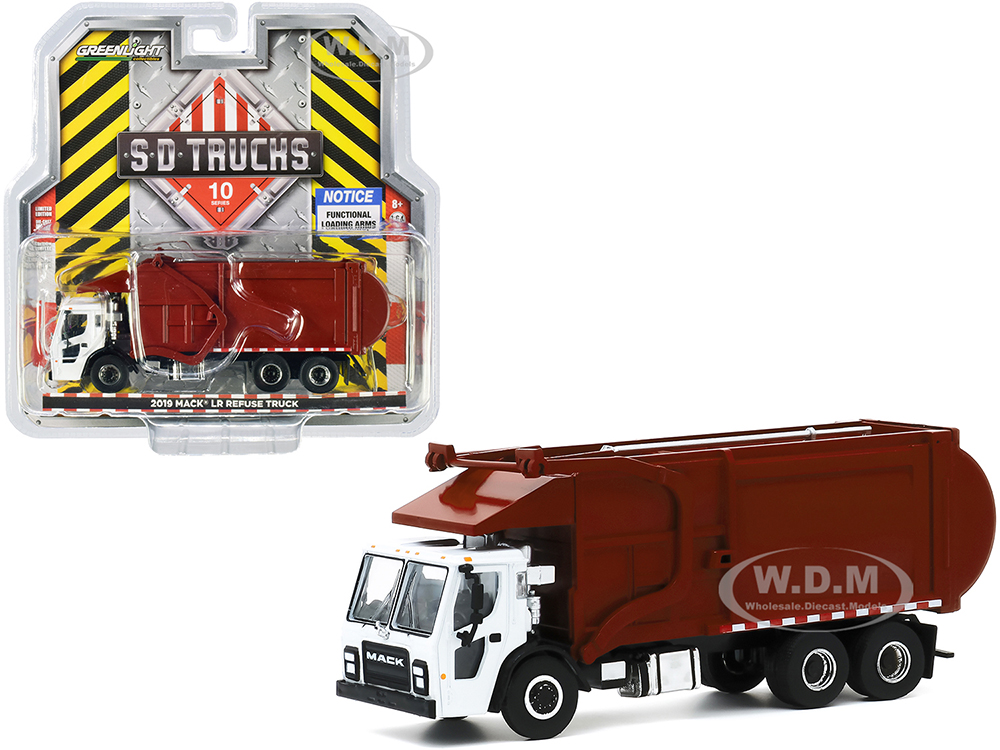 2019 Mack LR Refuse Garbage Truck White and Burgundy "S.D. Trucks" Series 10 1/64 Diecast Model by Greenlight