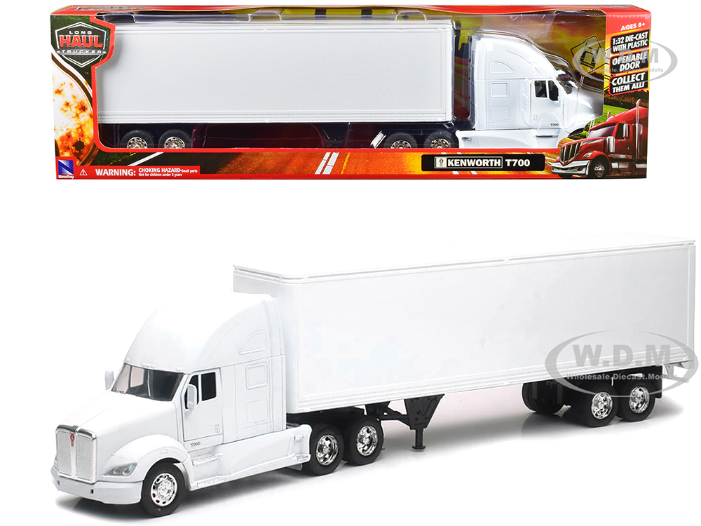 Kenworth T700 Truck with Dry Goods Trailer White Long Haul Truckers Series 1/32 Diecast Model by New Ray