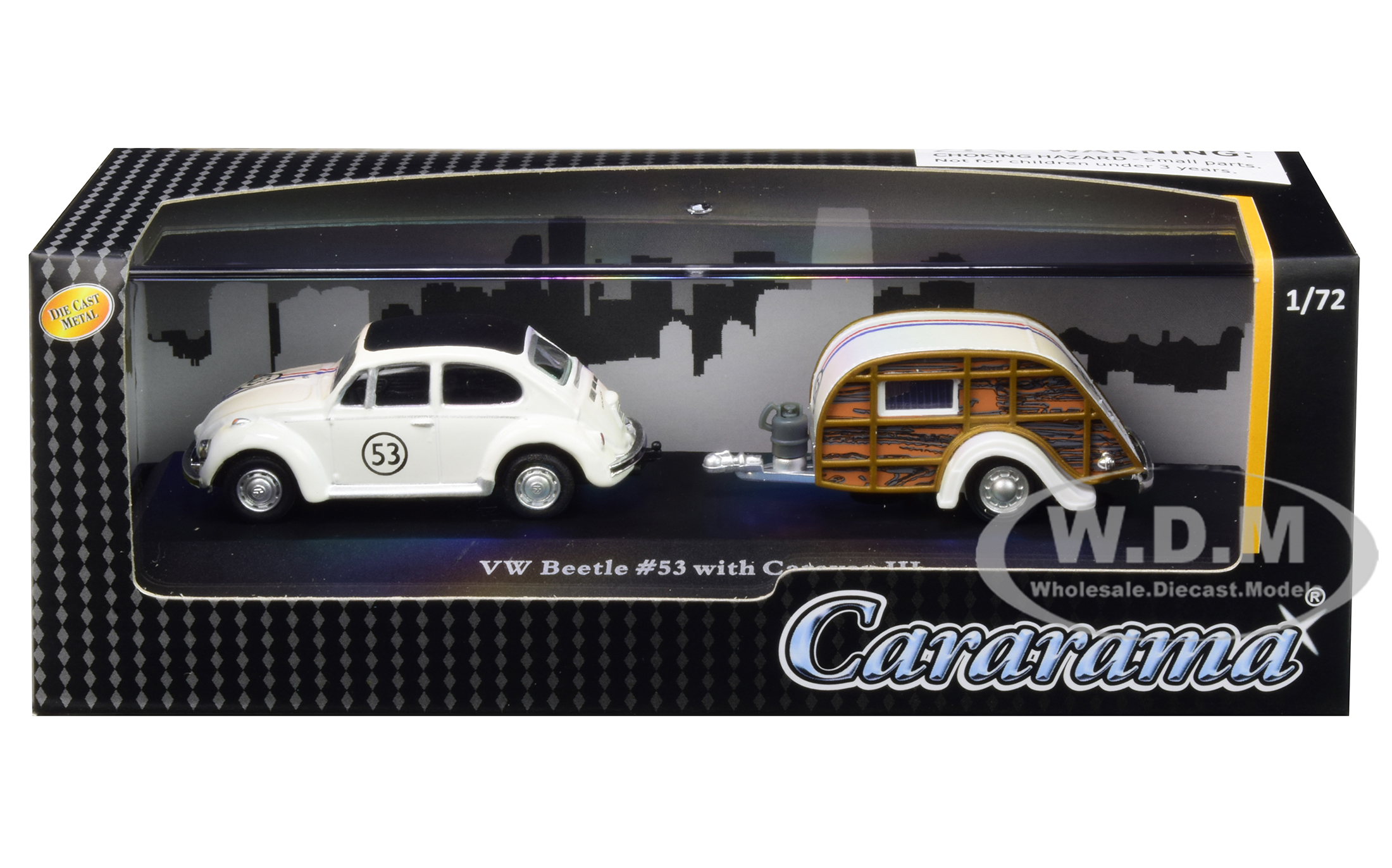 Volkswagen Beetle Racing 53 with Caravan III Travel Trailer in Display Showcase 1/72 Diecast Model Car by Cararama