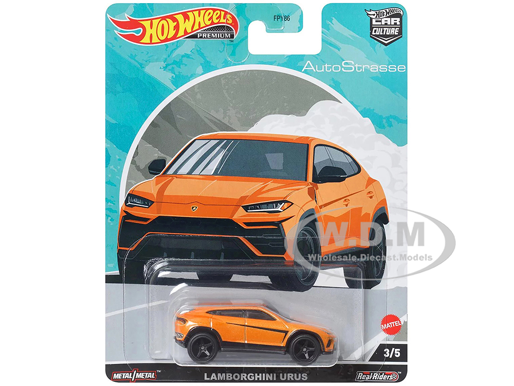 Lamborghini Urus Orange Metallic with Graphics "Auto Strasse" Series Diecast Model Car by Hot Wheels