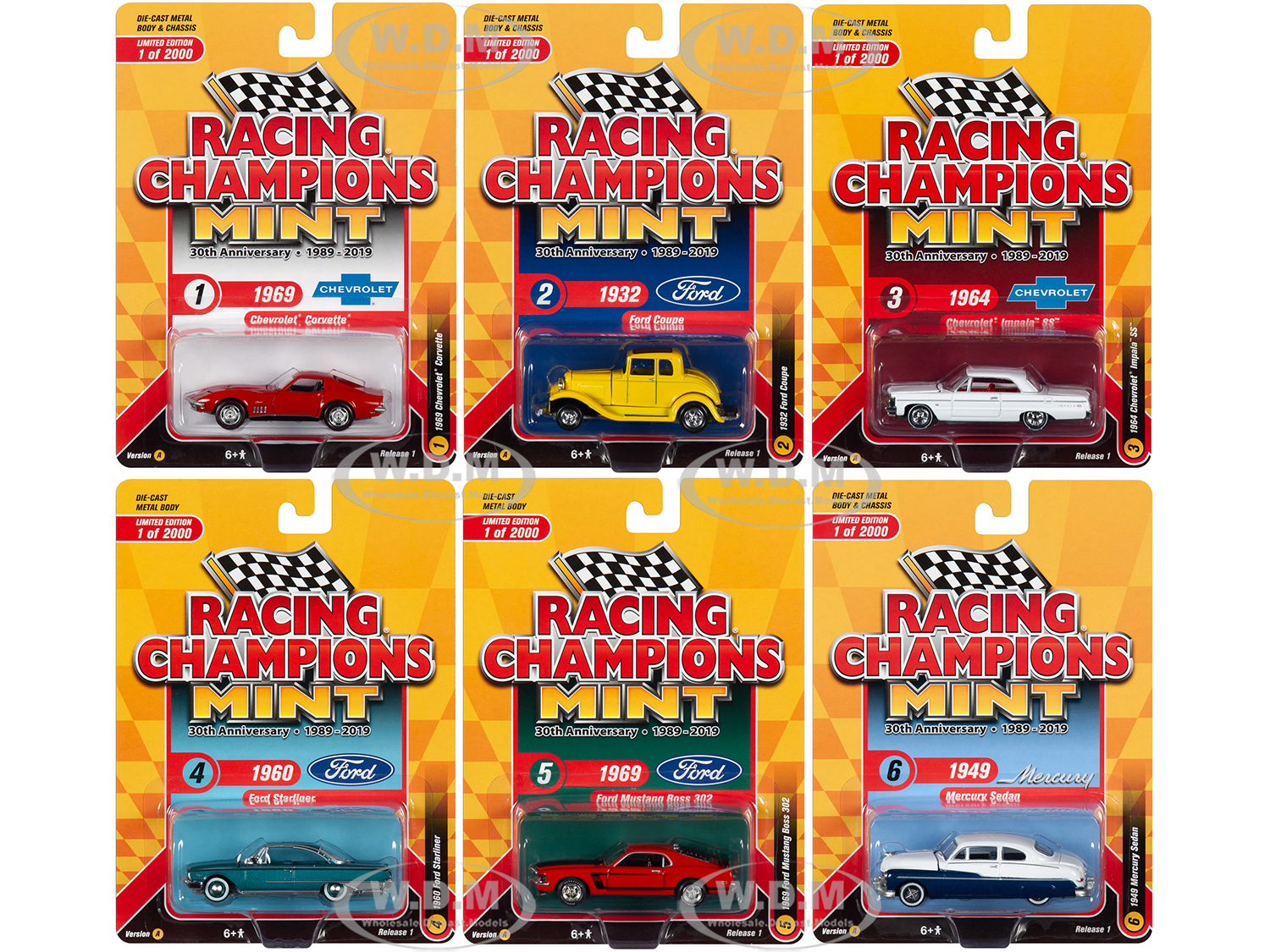 2019 Mint Release 1 Set A of 6 Cars "30th Anniversary" (1989-2019) Limited Edition to 2000 pieces Worldwide 1/64 Diecast Models by Racing Champions