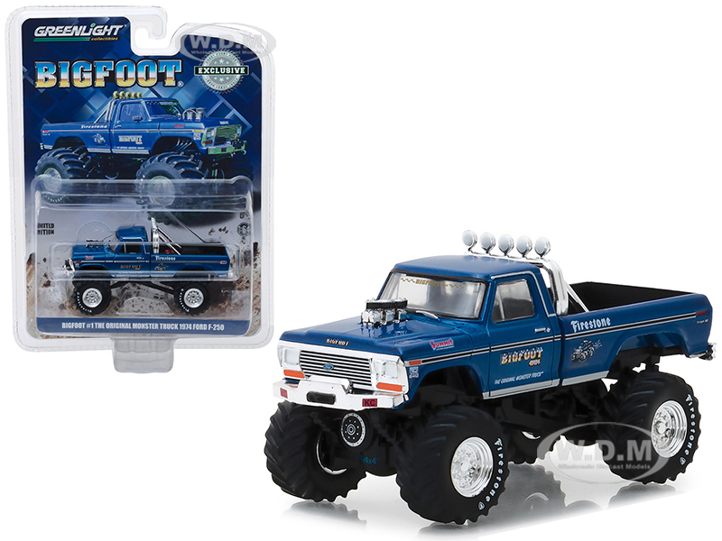 1974 Ford F-250 Monster Truck Bigfoot 1 Blue "The Original Monster Truck" (1979) Hobby Exclusive 1/64 Diecast Model Car by Greenlight