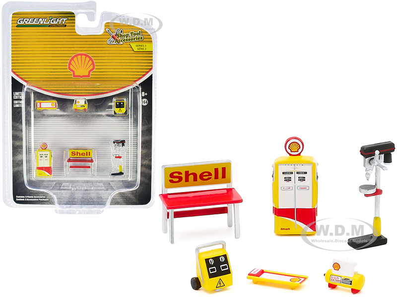 "Shell Oil" 6 piece Shop Tools Set "Shop Tool Accessories" Series 3 1/64 by Greenlight