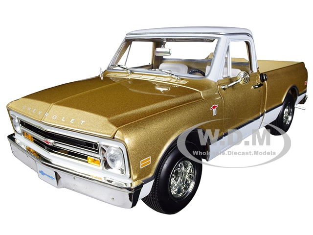 1968 Chevrolet C-10 Fleet Side Pickup Truck Metallic Gold With White Top Limited Edition To 1002 Pieces Worldwide 1/18 Diecast Model Car By Autoworld