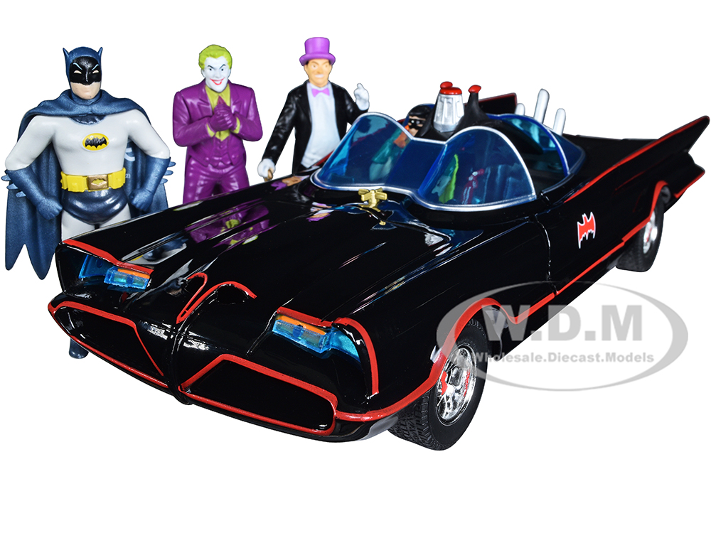 1966 Classic Batmobile with Diecast Batman The Joker The Penguin and Plastic Robin Sitting Inside The Car "Batman" TV Series (1966) "Hollywood Rides"