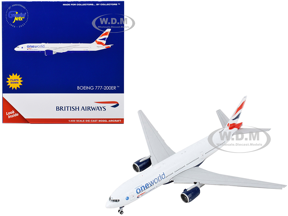 Boeing 777-200ER Commercial Aircraft with Flaps Down British Airways - OneWorld White 1/400 Diecast Model Airplane by GeminiJets