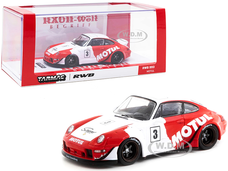 Image of Porsche RWB 993 3 "Motul" Red and White "RAUH-Welt BEGRIFF" 1/43 Diecast Model Car by Tarmac Works