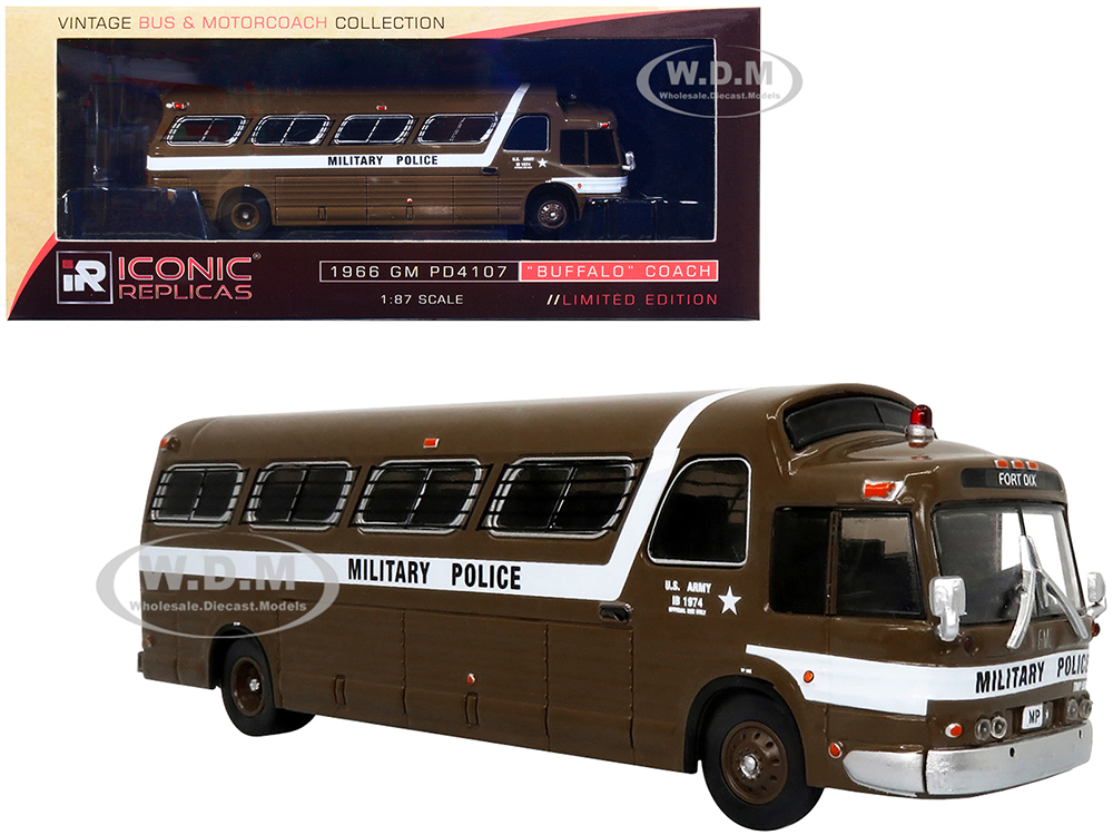 1966 GM PD4107 "Buffalo" Coach Bus U.S. Army Military Police Destination "Fort Dix" "Vintage Bus &amp; Motorcoach Collection" 1/87 Diecast Model by I