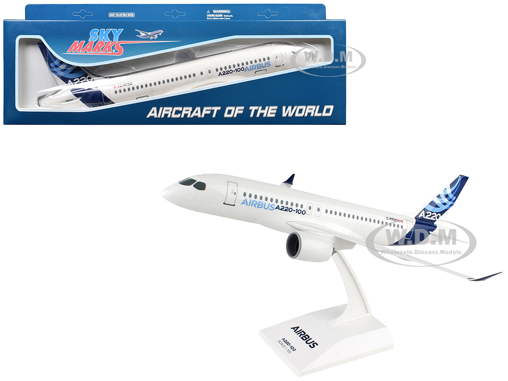 Airbus A220-100 Commercial Aircraft Airbus Corporate Livery (C-FFDO) White with Blue Tail (Snap-Fit) 1/100 Plastic Model by Skymarks