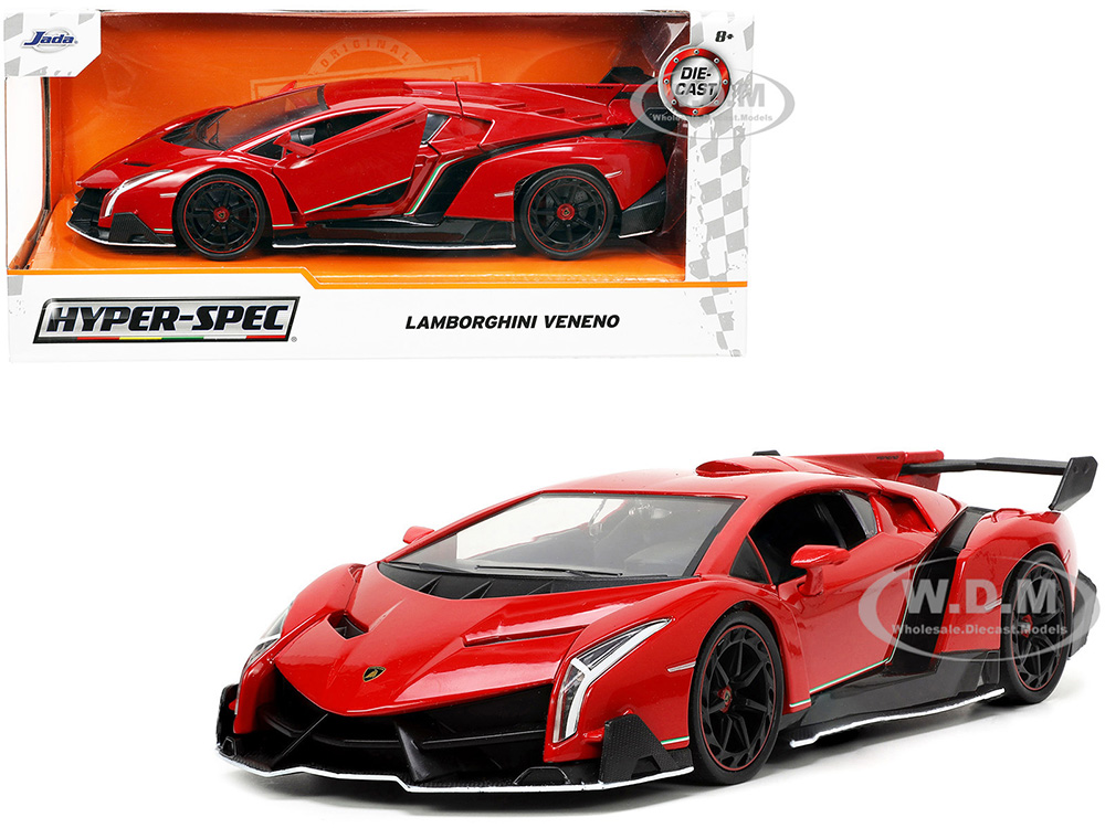 Lamborghini Veneno Red and Black "Hyper-Spec" Series 1/24 Diecast Model Car by Jada