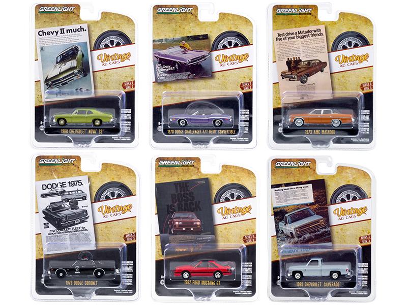 "Vintage Ad Cars" Set of 6 pieces Series 3 1/64 Diecast Model Cars by Greenlight