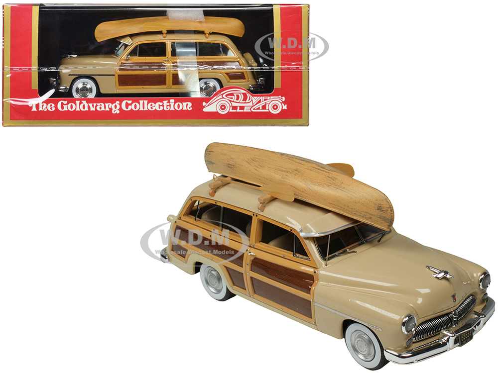1949 Mercury Woodie Miami Cream with Yellow and Woodgrain Sides and Green Interior with Kayak on Roof Limited Edition to 200 pieces Worldwide 1/43 Model Car by Goldvarg Collection