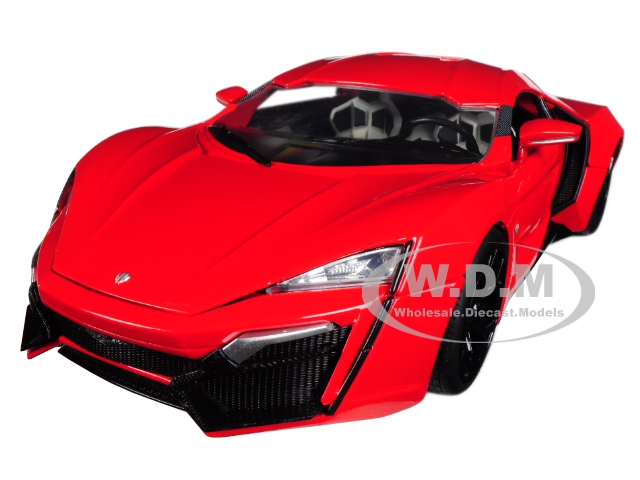 Brand new 1:18 scalediecast car model of Lykan Hypersport Red "Fast & Furious 7" Movie die cast car model by Jada.Brand newbox.Rubber tires.Made of diecast with someplastic parts.Detailed interior exterior engine compartment.Dimensions approximately L-10.5 W-4 H-3.5 inches.Lykan Hypersport Red "Fast & Furious 7" Movie 1/18 Diecast Model Car by Jada.