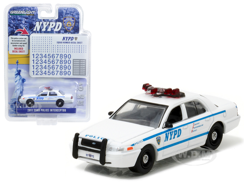 2011 Ford Crown Victoria Police New York Police Department (NYPD) with NYPD Squad Number Decal Sheet Hobby Exclusive 1/64 Diecast Model Car by Greenl