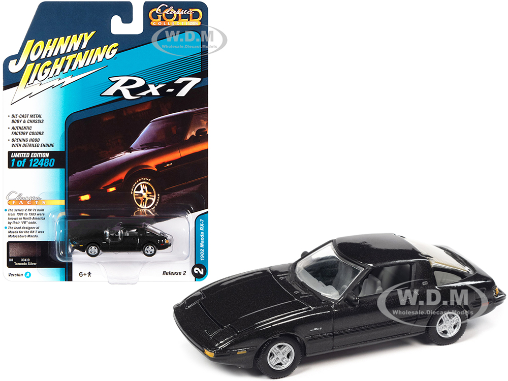 1982 Mazda RX-7 Tornado Silver Metallic "Classic Gold Collection" Series Limited Edition to 12480 pieces Worldwide 1/64 Diecast Model Car by Johnny L