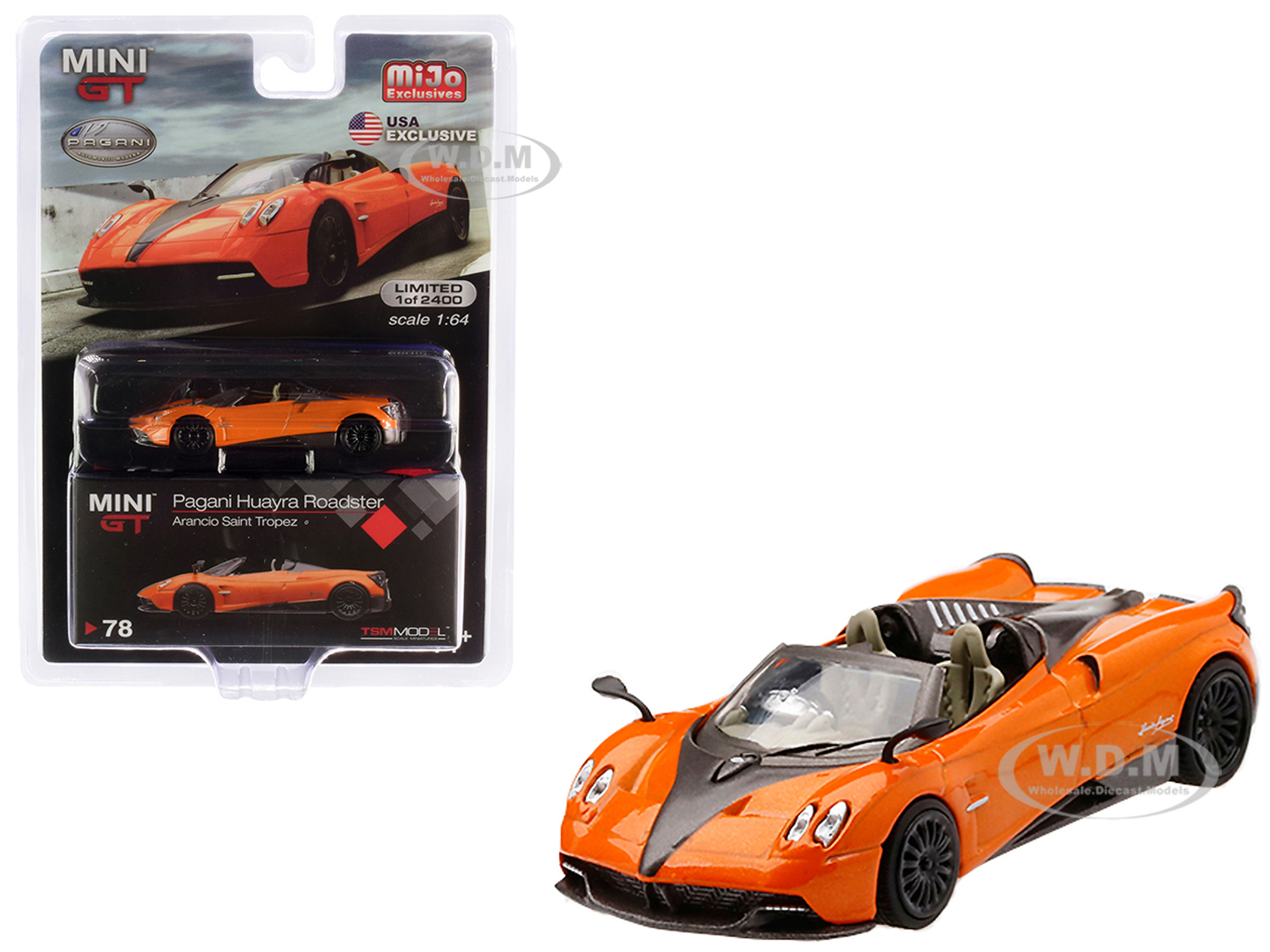 Pagani Huayra Roadster Arancio Saint Tropez / Orange Metallic Limited Edition To 2400 Pieces Worldwide 1/64 Diecast Model Car By True Scale Miniature