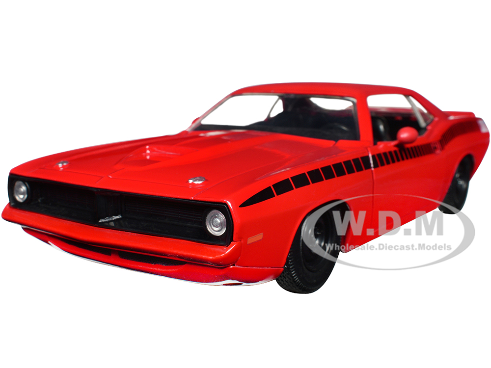1973 Plymouth Barracuda Red with Black Stripes Bigtime Muscle Series 1/24 Diecast Model Car by Jada