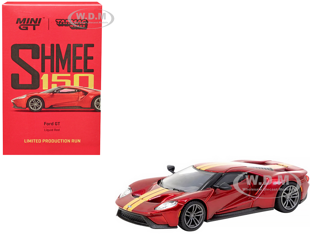 Ford GT Liquid Red Metallic with Gold Stripes "Shmee150 Collection" "Collaboration Model" 1/64 Diecast Model Car by Mini GT &amp; Tarmac Works