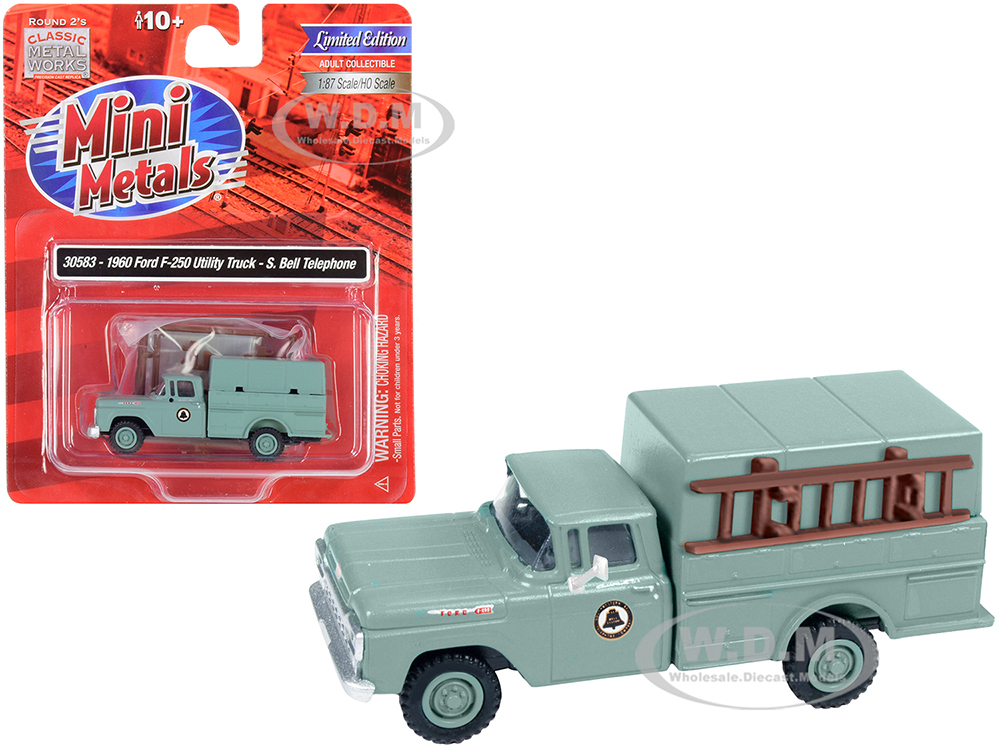 Image of 1960 Ford F-250 Utility Truck "Southern Bell Telephone" Gray 1/87 (HO) Scale Model by Classic Metal Works