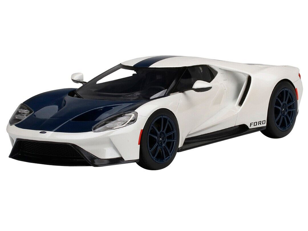 Ford GT 1964 Prototype Heritage Edition White with Dark Blue Hood and Stripe 1/18 Model Car by Top Speed