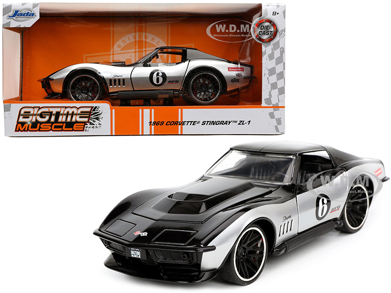1969 Chevrolet Corvette Stingray ZL-1 #6 Black and Silver Bigtime Muscle Series 1/24 Diecast Model Car by Jada
