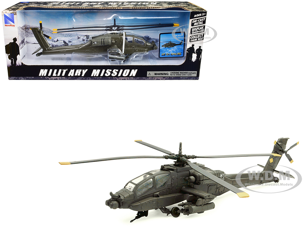 Boeing AH-64 Apache Attack Helicopter Olive Drab "United States Army" "Military Mission" Series 1/55 Diecast Model by New Ray